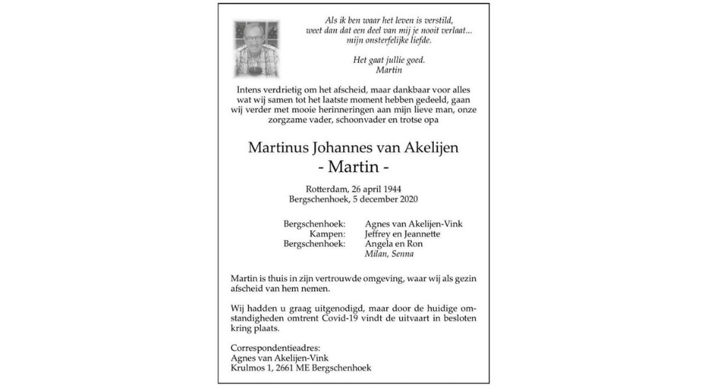 Martin van Akelijen overleden